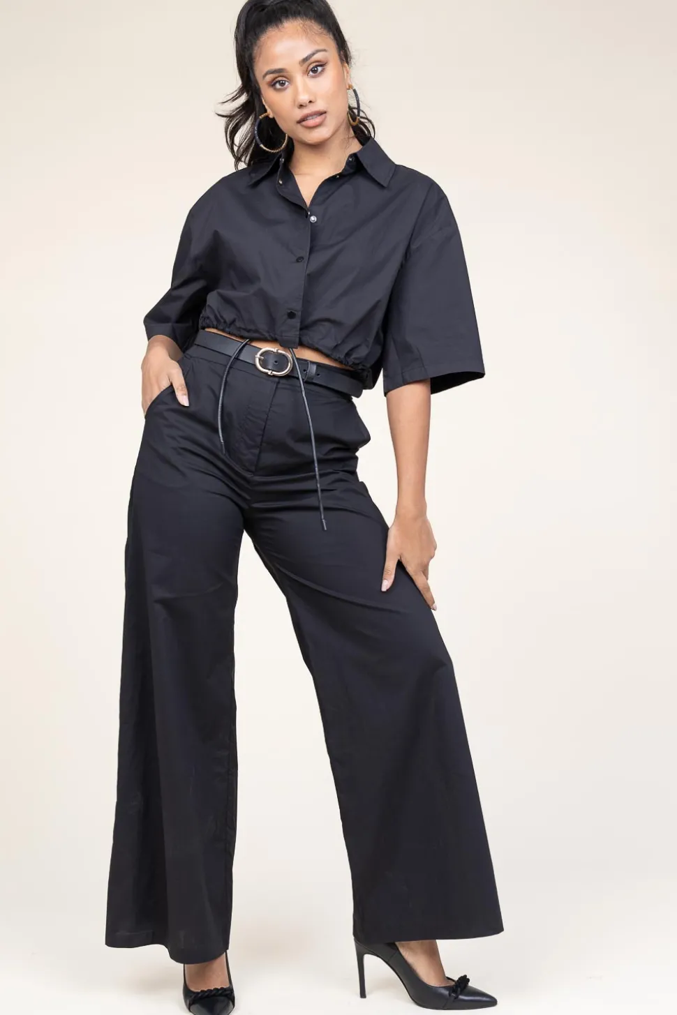 Poplin Cropped Blouse Loucie | Black... | Suncoo | Little Soho