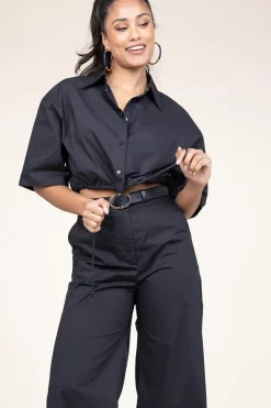 Poplin Cropped Blouse Loucie | Black... | Suncoo | Little Soho