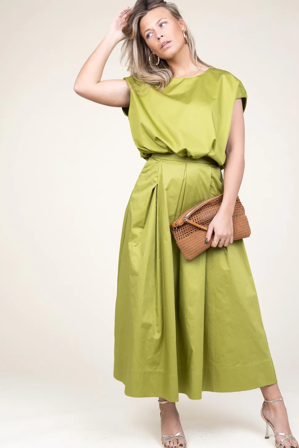 Poplin Maxi Skirt With Pockets Kelly | Green... | Devotion | Little Soho