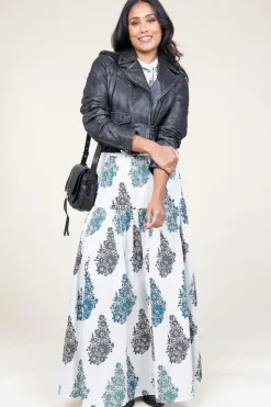 Poplin Maxi Skirt With Print Muguet | White... | Antik Batik | Little Soho