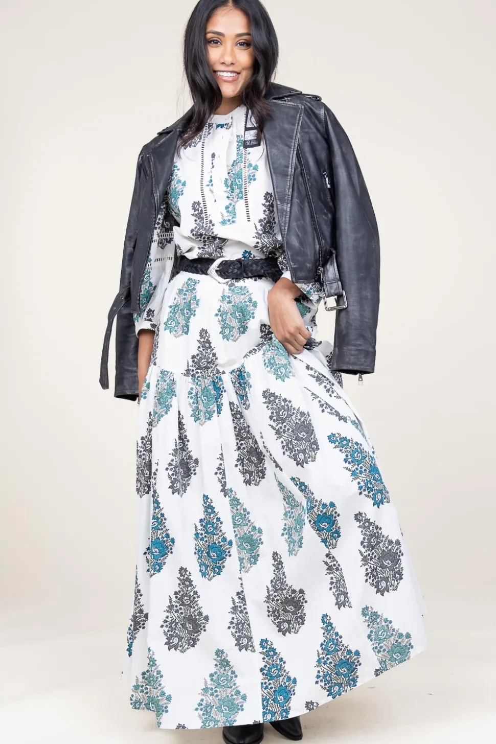 Poplin Maxi Skirt With Print Muguet | White... | Antik Batik | Little Soho