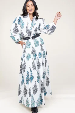 Poplin Maxi Skirt With Print Muguet | White... | Antik Batik | Little Soho
