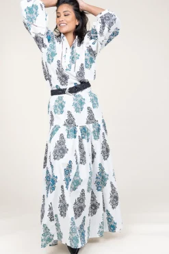 Poplin Maxi Skirt With Print Muguet | White... | Antik Batik | Little Soho