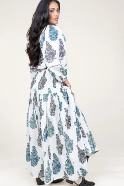 Poplin Maxi Skirt With Print Muguet | White... | Antik Batik | Little Soho