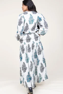 Poplin Maxi Skirt With Print Muguet | White... | Antik Batik | Little Soho