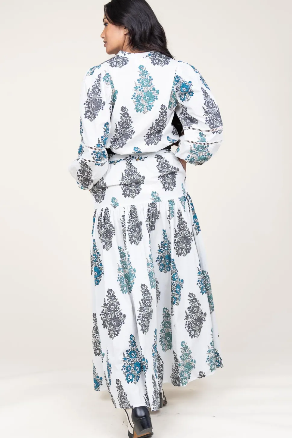 Poplin Maxi Skirt With Print Muguet | White... | Antik Batik | Little Soho