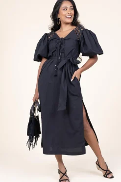 Poplin Midi Dress Trophelia | Black... | Scarlett Poppies | Little Soho