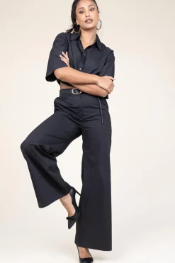 Poplin Wide Leg Trousers Johan | Black... | Suncoo | Little Soho