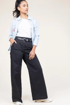 Poplin Wide Leg Trousers Johan | Black... | Suncoo | Little Soho