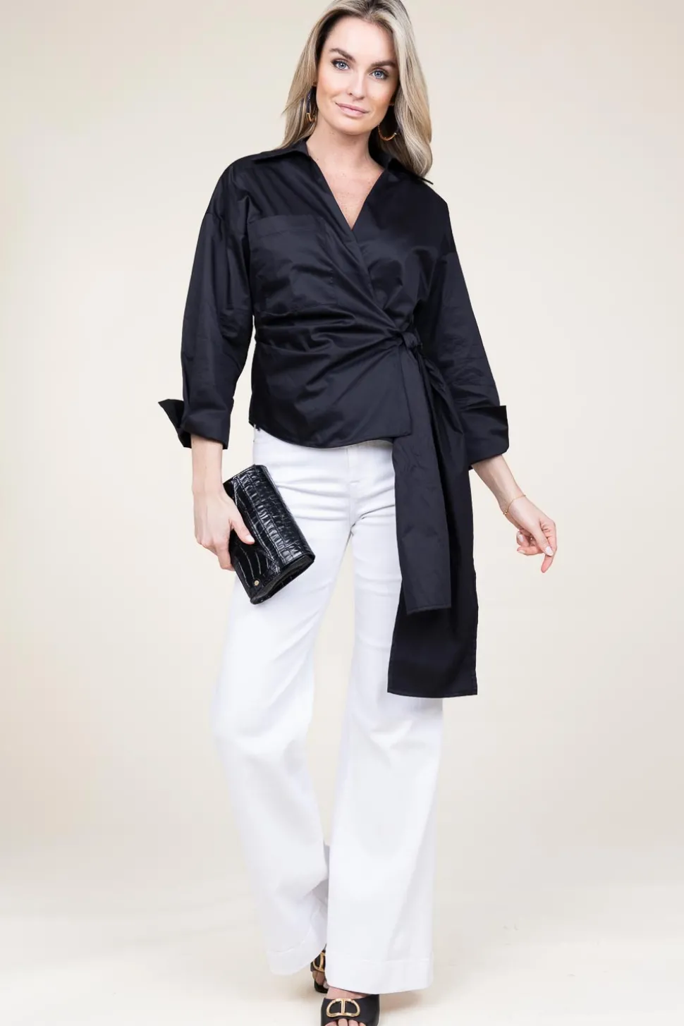 Poplin Wrap Top Ramona | Black... | Devotion | Little Soho