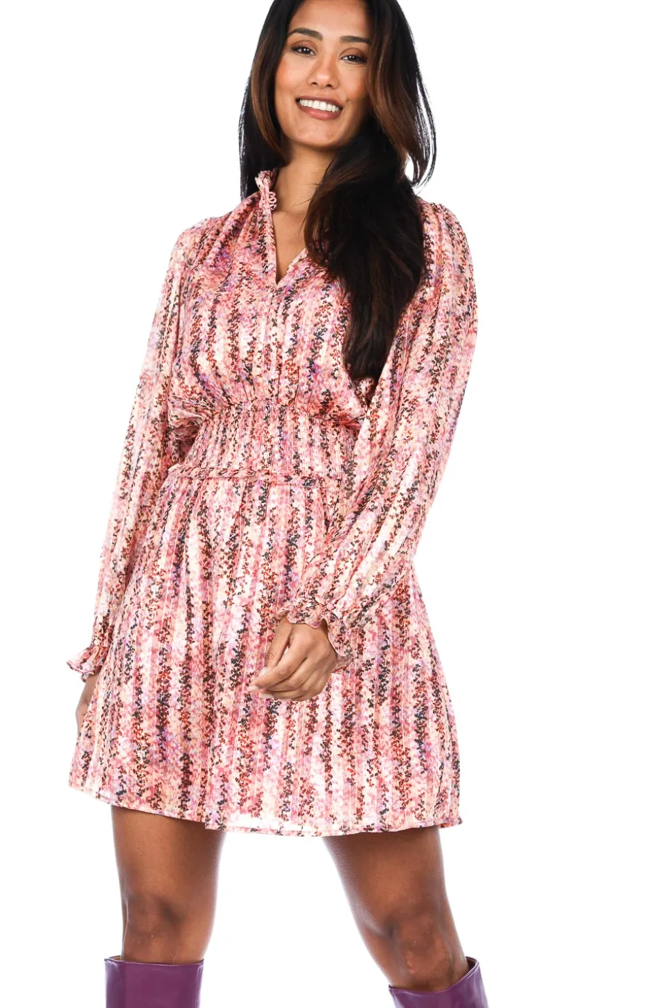 Printed Jaqcuard Dress With Lurex Vivida | Pink... | Dante 6 | Little Soho