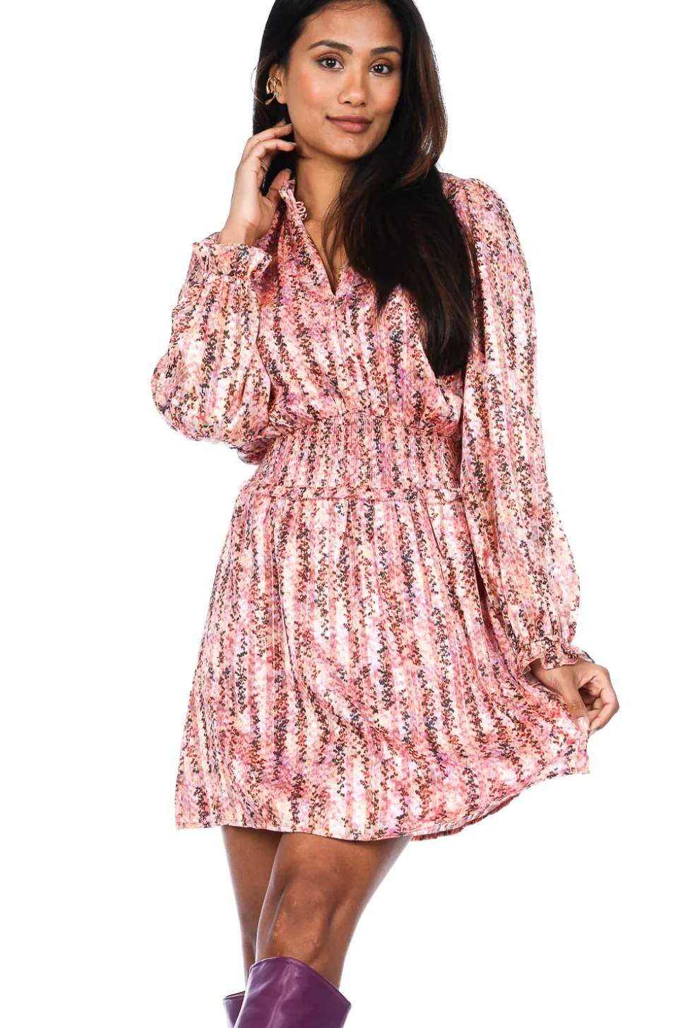 Printed Jaqcuard Dress With Lurex Vivida | Pink... | Dante 6 | Little Soho