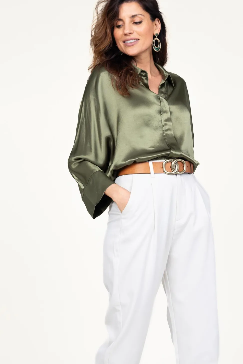 Satin Blouse Maia | Green... | Greek Archaic Kori | Little Soho