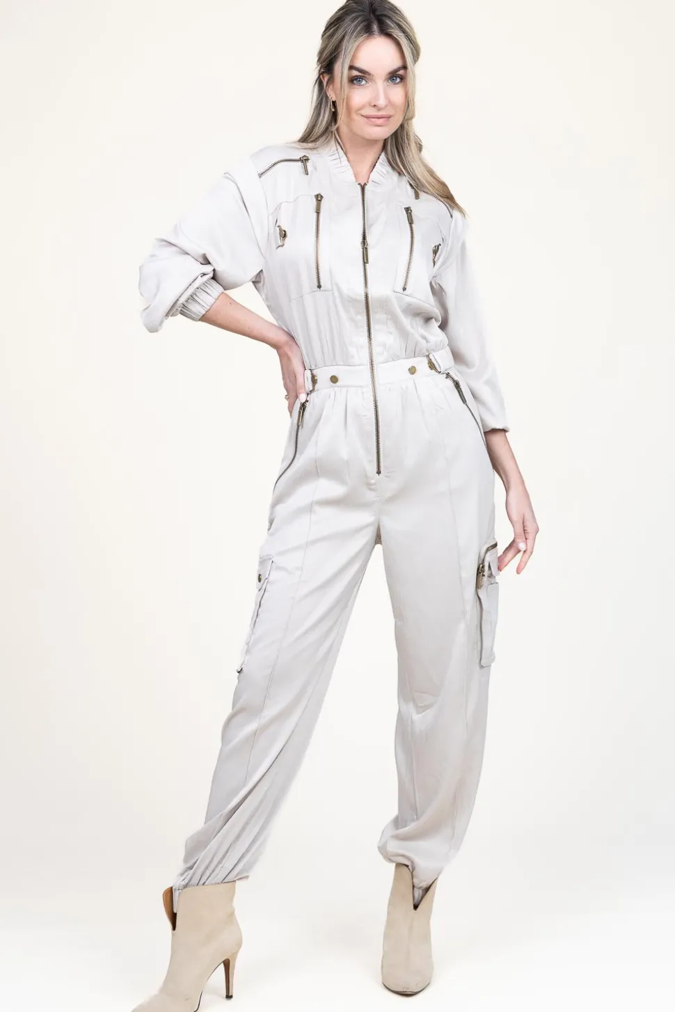 Satin Cargo Jumpsuit Vianna | Natural... | Copenhagen Muse | Little Soho