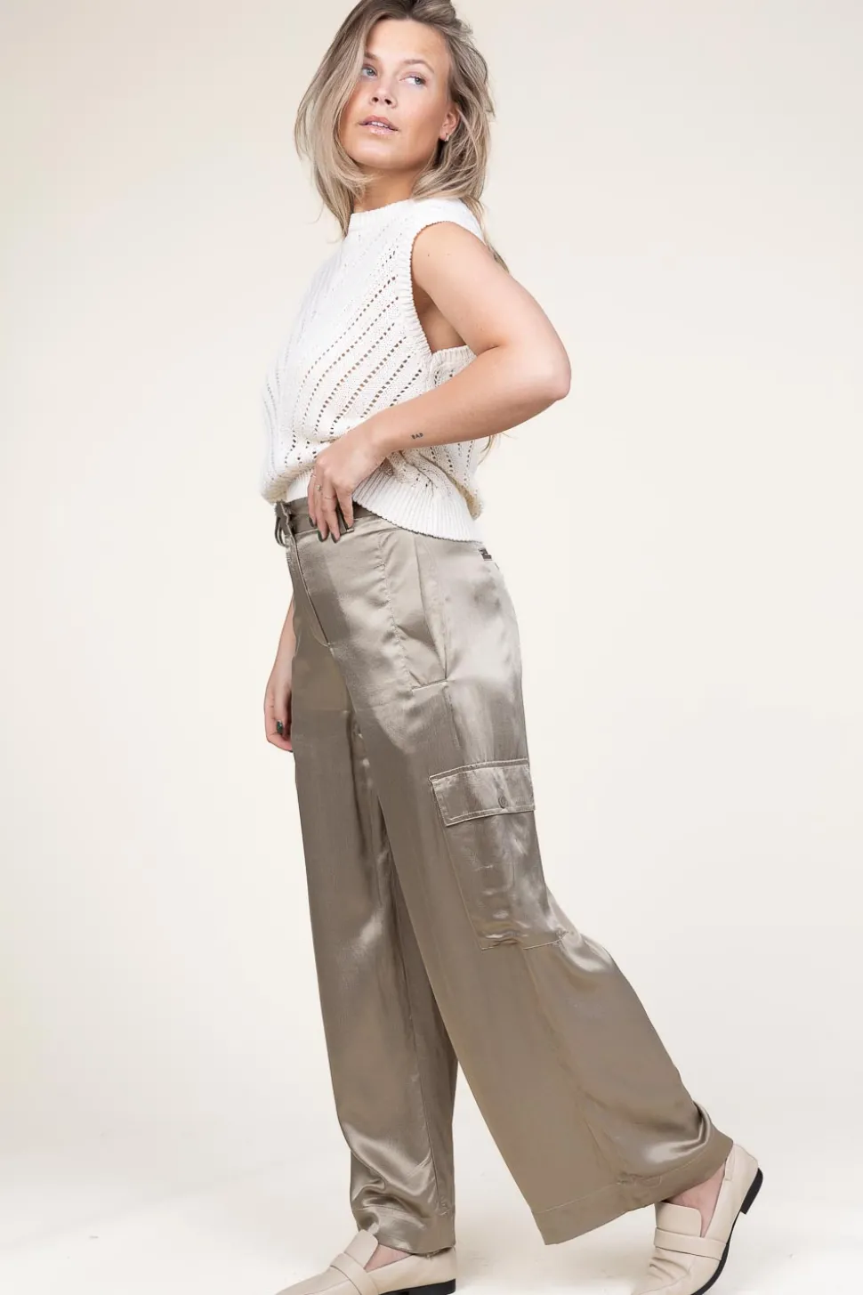 Satin Cargo Trousers Silma | Green... | Mes Demoiselles | Little Soho