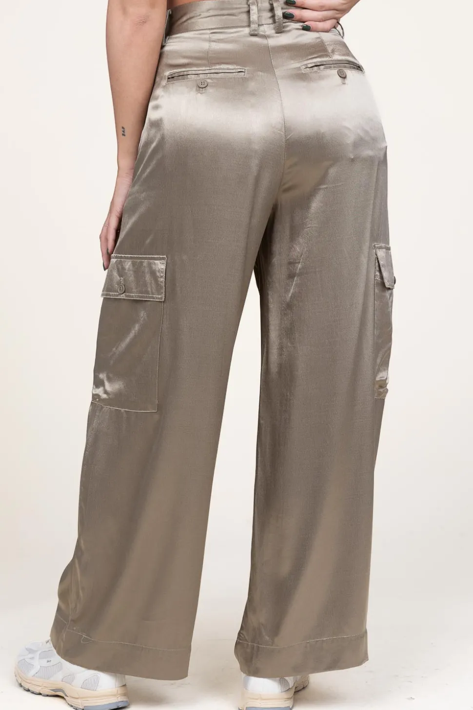 Satin Cargo Trousers Silma | Green... | Mes Demoiselles | Little Soho