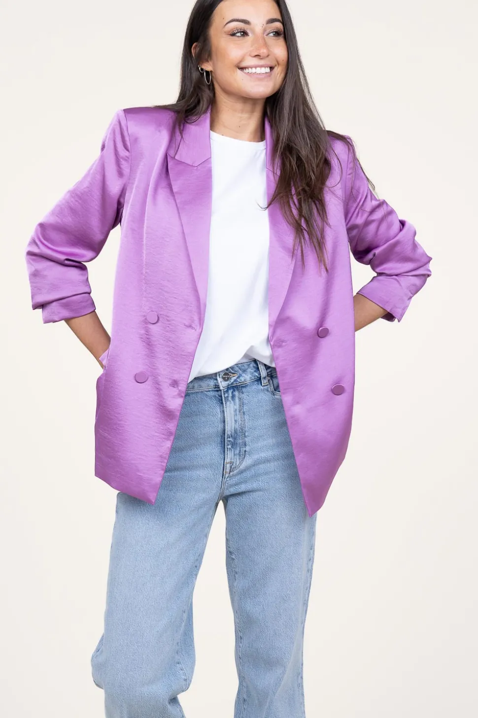 Satin Double-Breasted Blazer Sevigny | Purple... | Dante 6 | Little Soho