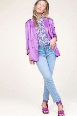 Satin Double-Breasted Blazer Sevigny | Purple... | Dante 6 | Little Soho