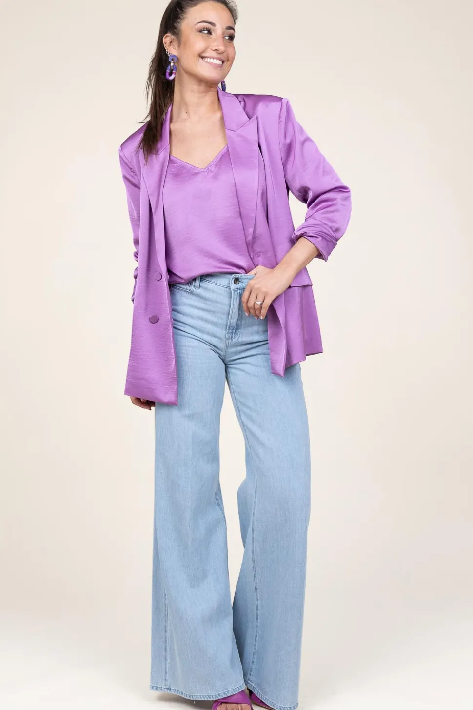 Satin Double-Breasted Blazer Sevigny | Purple... | Dante 6 | Little Soho