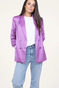 Satin Double-Breasted Blazer Sevigny | Purple... | Dante 6 | Little Soho