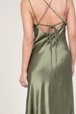Satin Dress Zena | Green... | Greek Archaic Kori | Little Soho