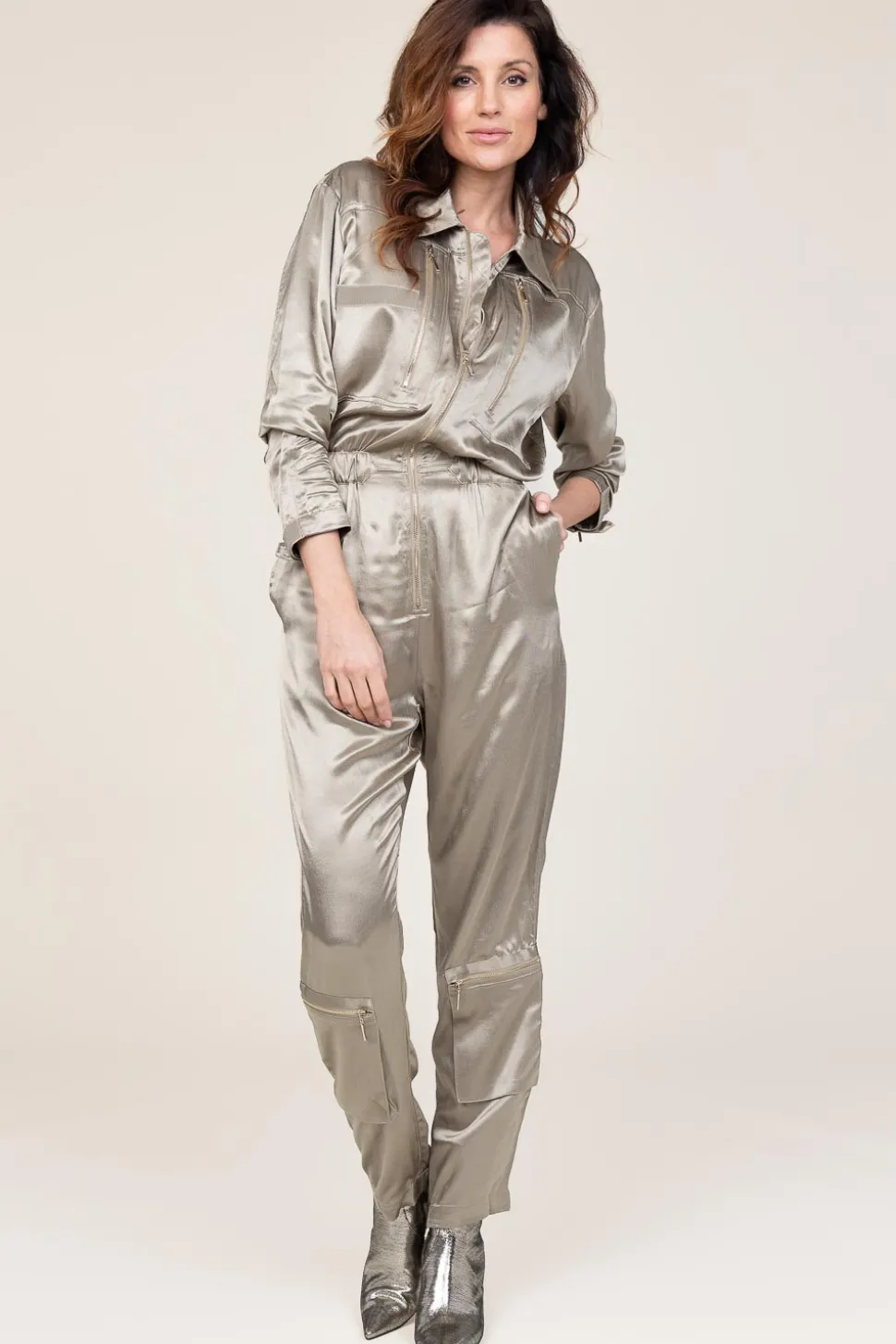 Satin Jumpsuit Silim | Green... | Mes Demoiselles | Little Soho