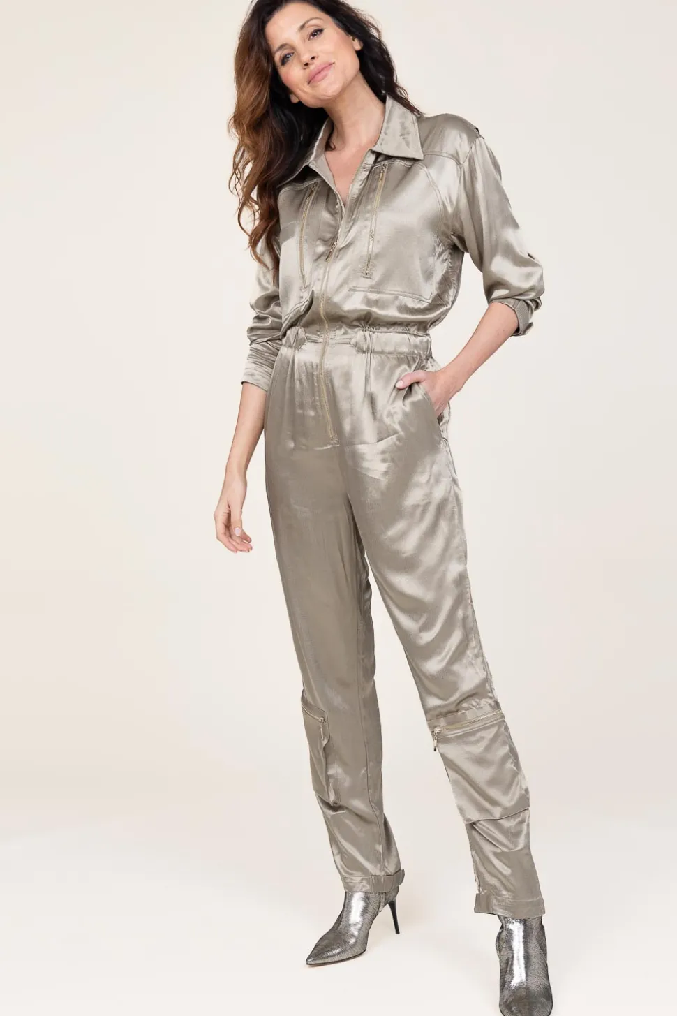 Satin Jumpsuit Silim | Green... | Mes Demoiselles | Little Soho