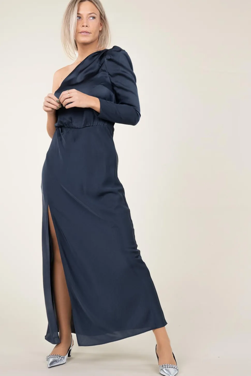 Satin One-Shoulder Dress Penrith | Blue... | Dante 6 | Little Soho