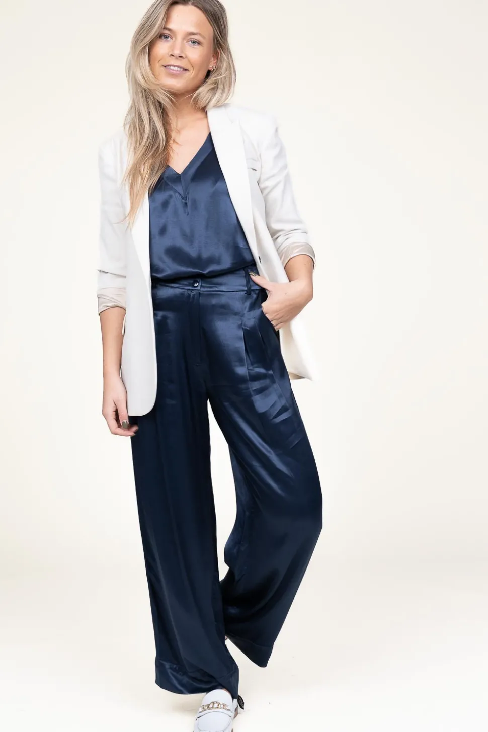 Satin Pants San Remo | Blue... | Greek Archaic Kori | Little Soho