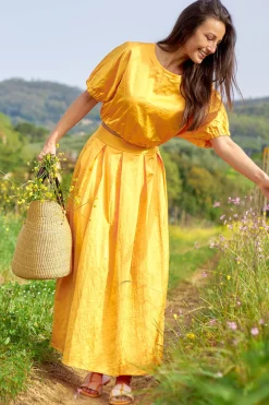 Satin Pleated Skirt Sevilla | Orange... | March23 | Little Soho