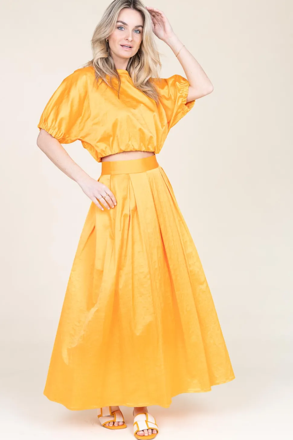 Satin Pleated Skirt Sevilla | Orange... | March23 | Little Soho