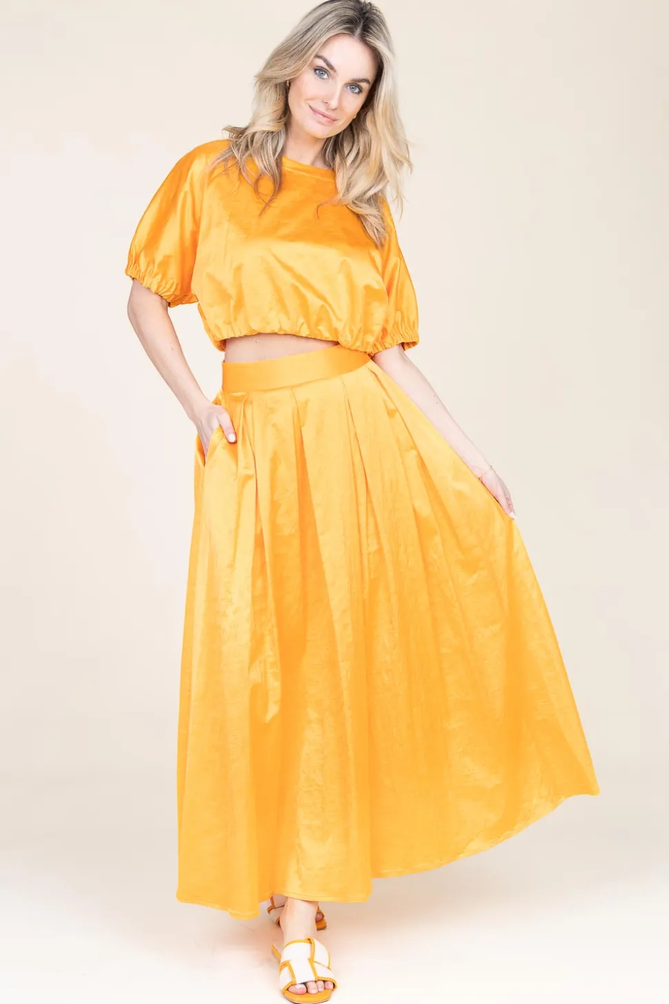 Satin Pleated Skirt Sevilla | Orange... | March23 | Little Soho