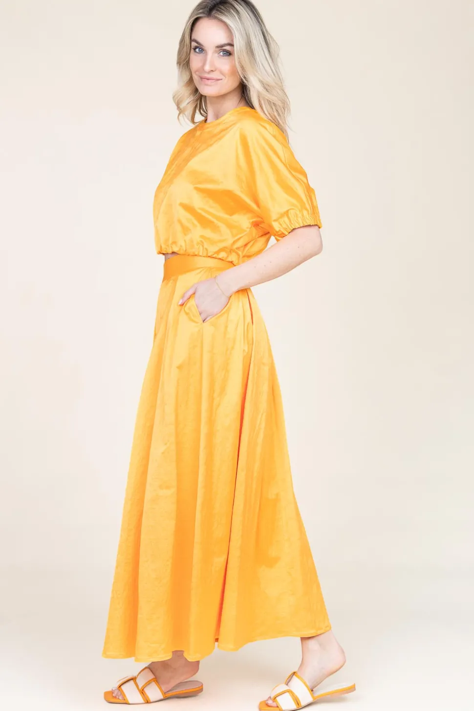 Satin Pleated Skirt Sevilla | Orange... | March23 | Little Soho