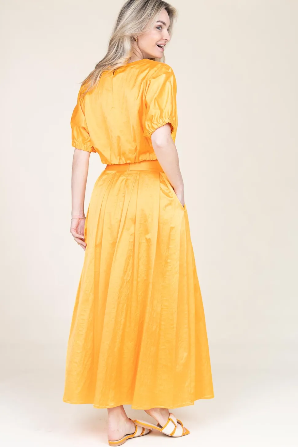 Satin Pleated Skirt Sevilla | Orange... | March23 | Little Soho