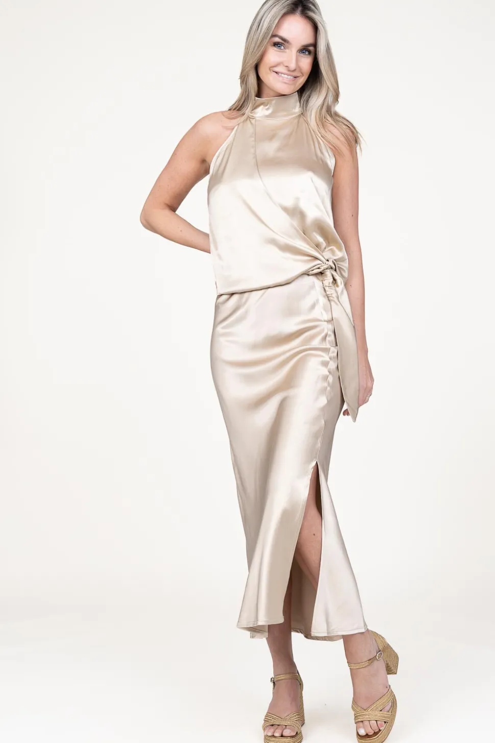 Satin Skirt Barcelona | Beige... | March23 | Little Soho