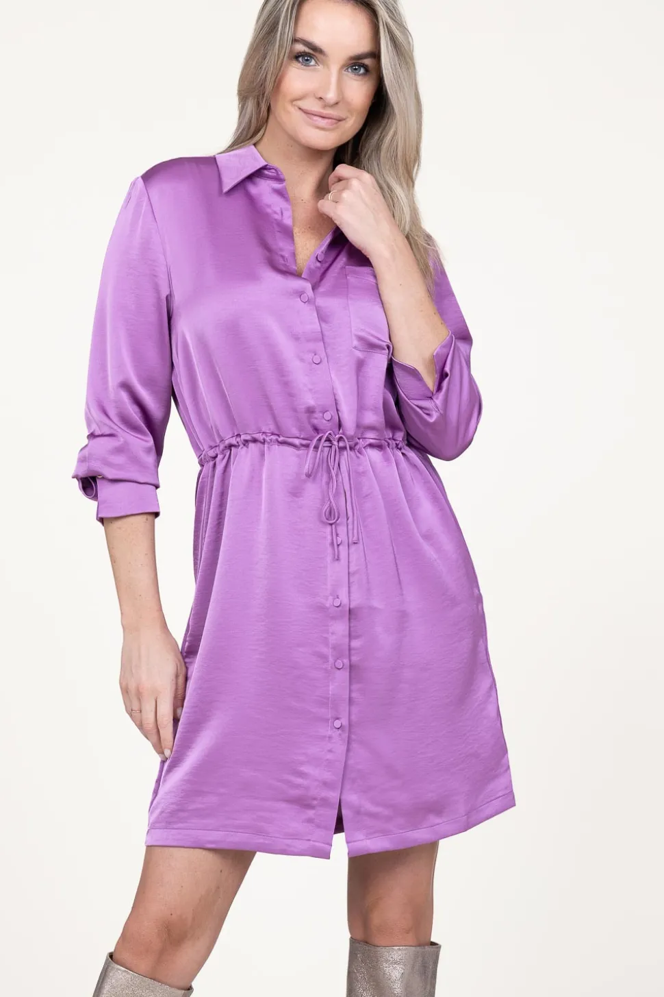 Satin Stretch Dress Nicola | Pink... | Dante 6 | Little Soho