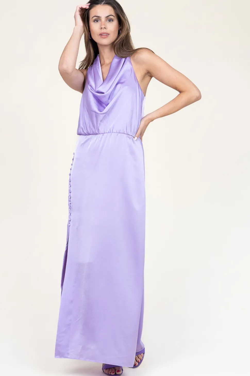 Satin Stretch Maxi Dress Marryme | Purple... | Dante 6 | Little Soho