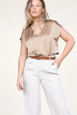 Satin Stretch Top Luiza | Beige... | Dante 6 | Little Soho