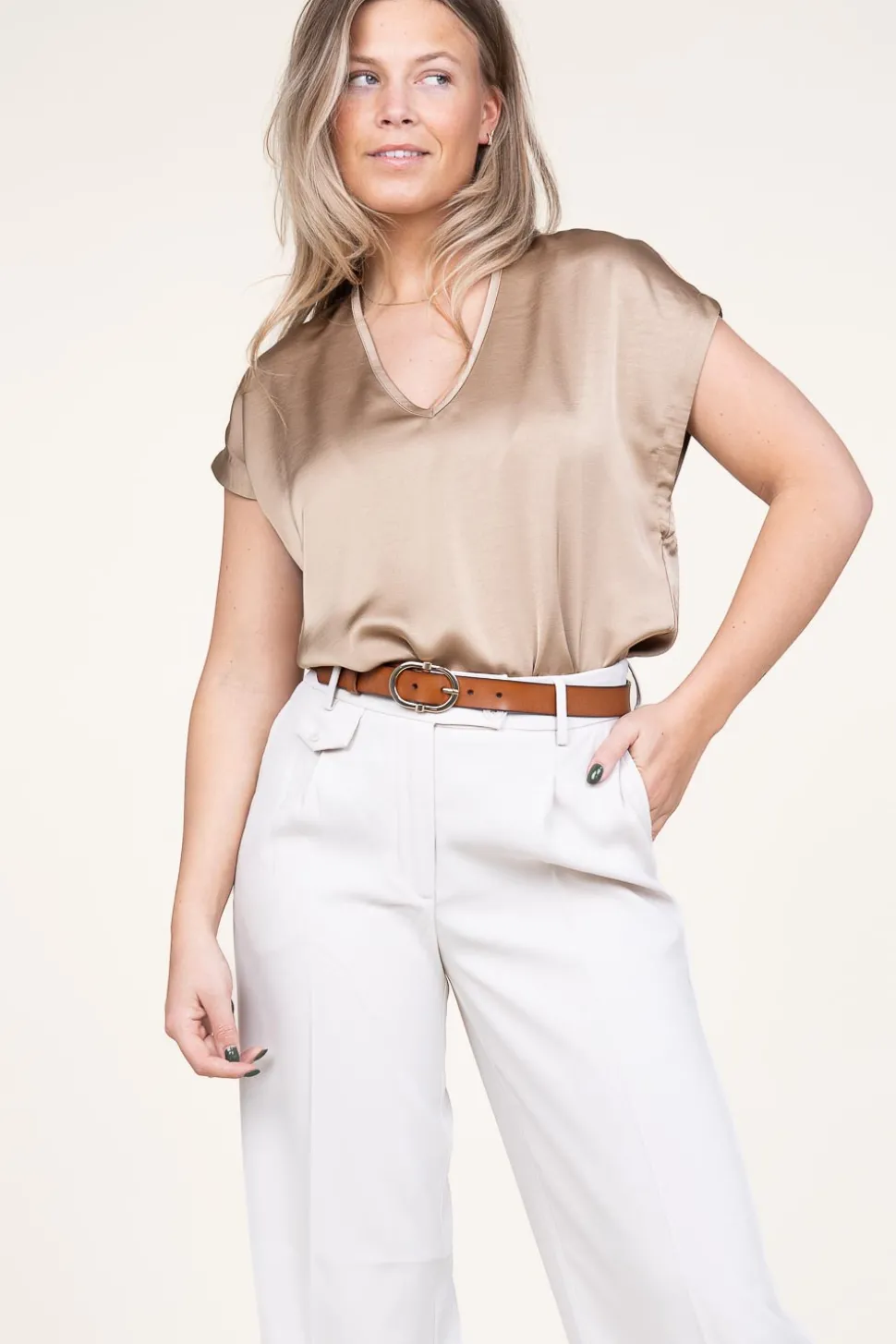 Satin Stretch Top Luiza | Beige... | Dante 6 | Little Soho
