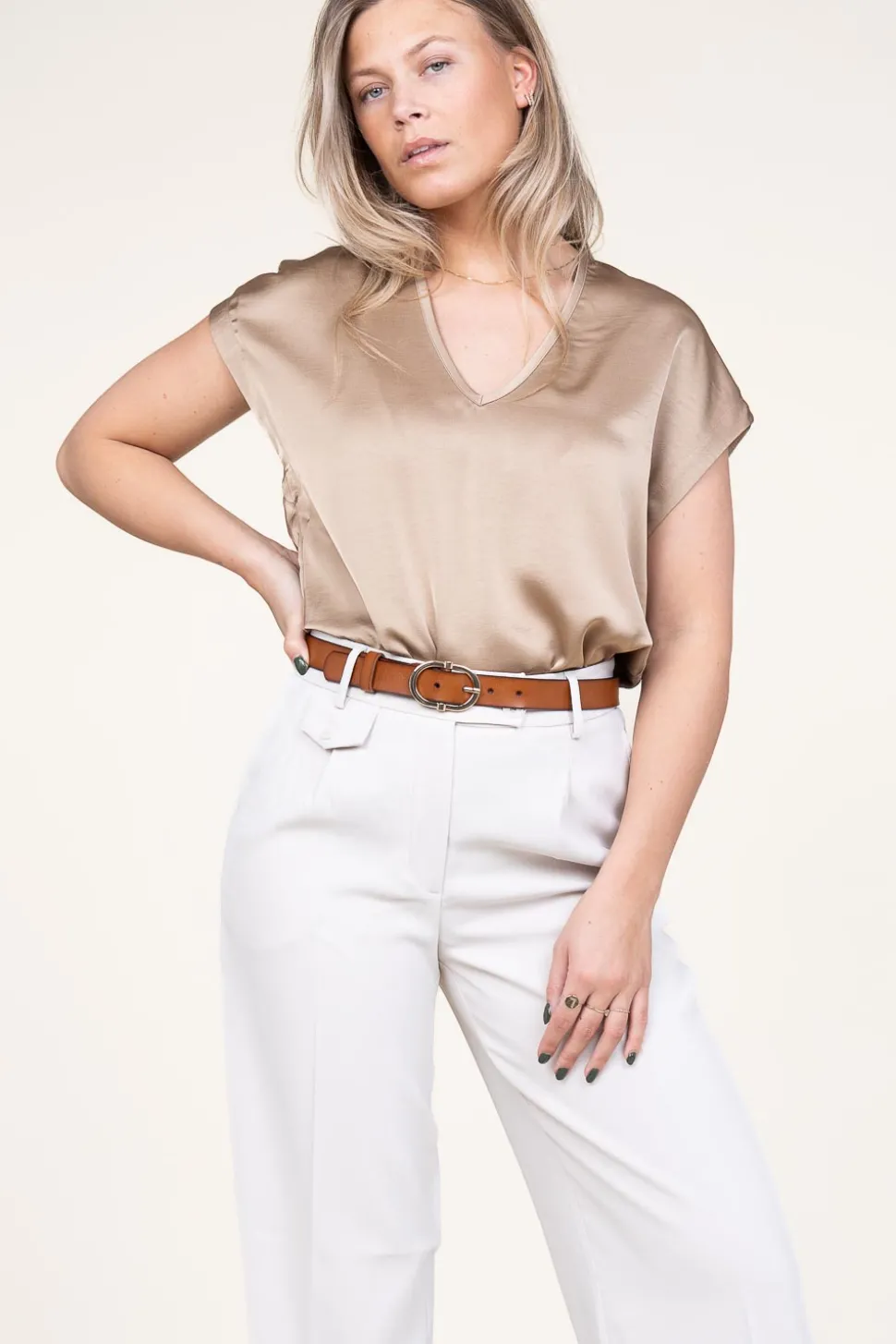 Satin Stretch Top Luiza | Beige... | Dante 6 | Little Soho