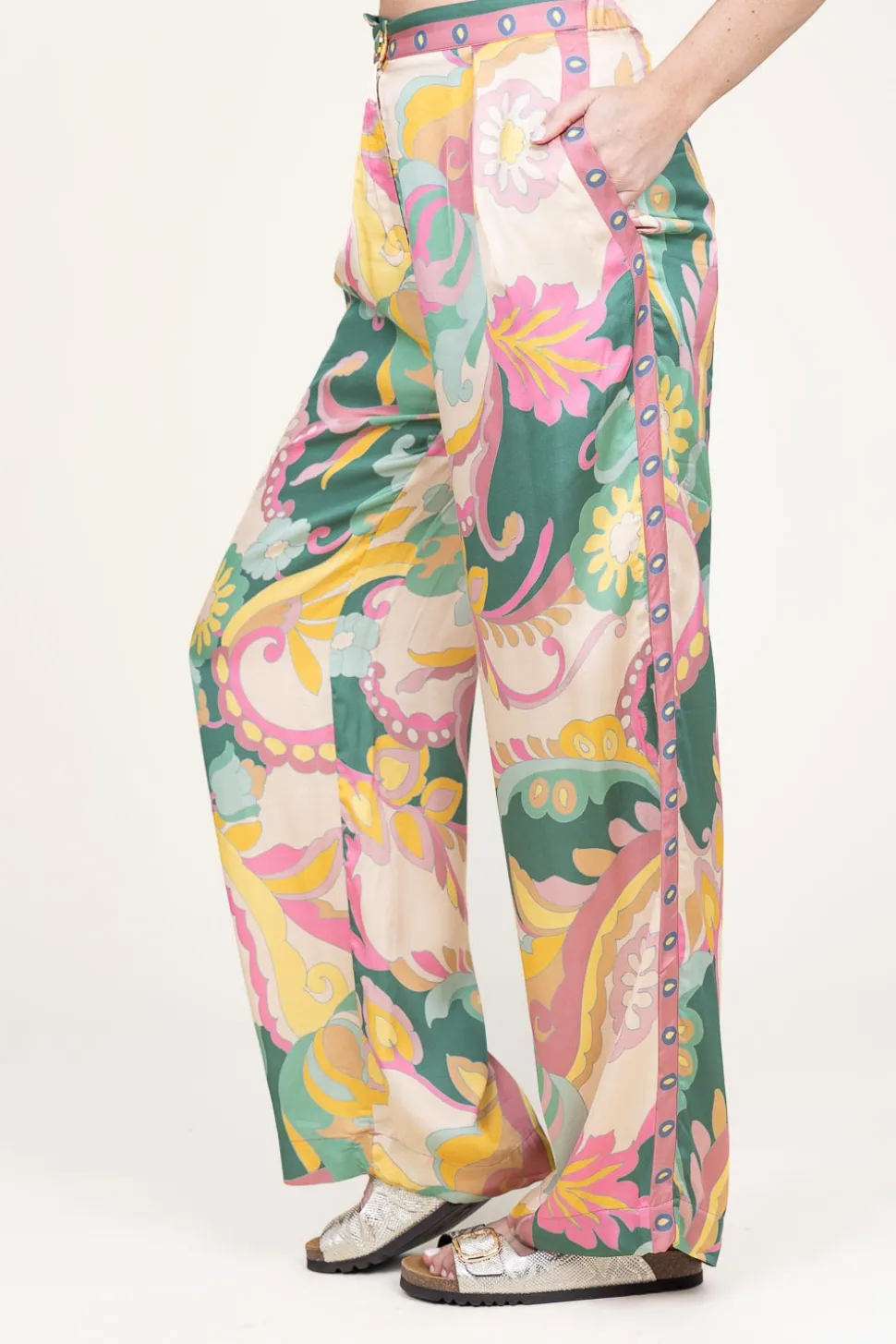 Satin Viscose Pants With Print Sanpedro | Pink... | Louizon | Little Soho