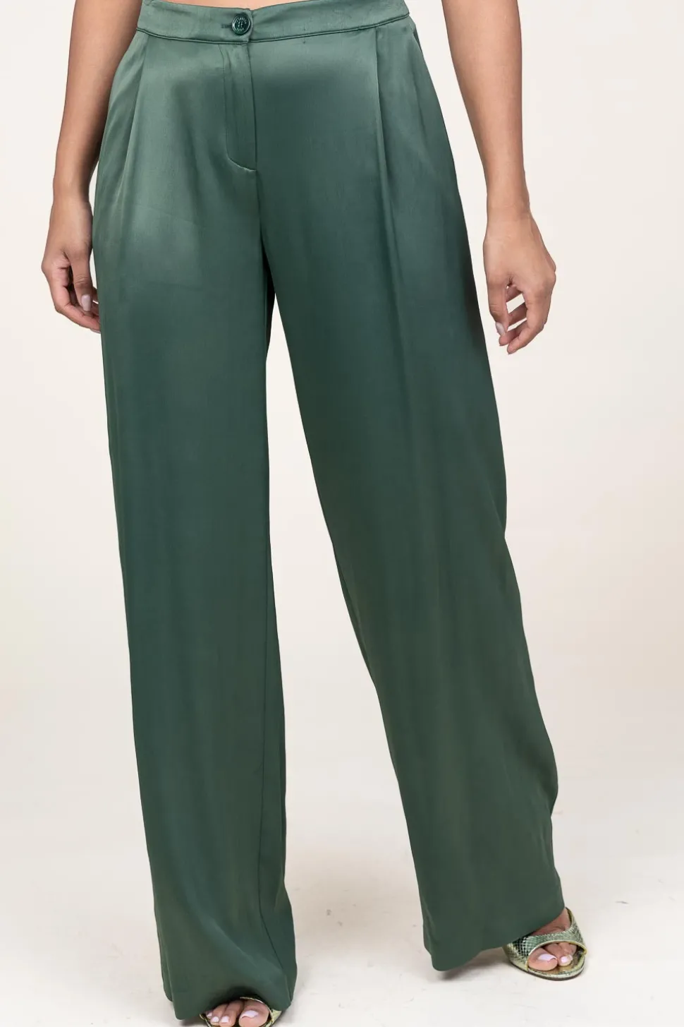Satin Wide Leg Trousers Elena | Groen... | Patrizia Pepe | Little Soho