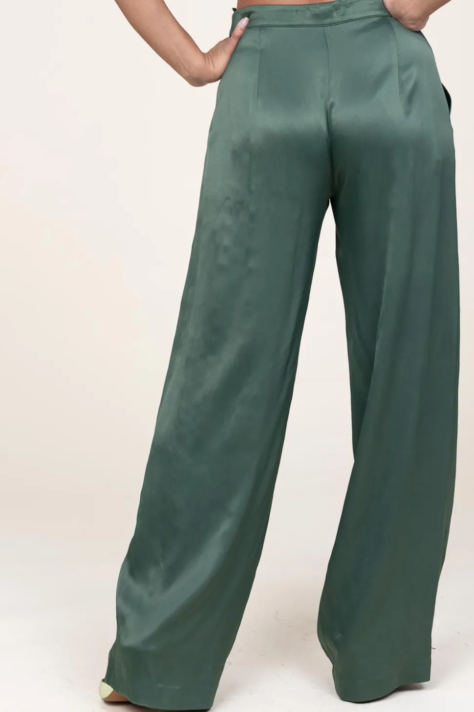 Satin Wide Leg Trousers Elena | Groen... | Patrizia Pepe | Little Soho