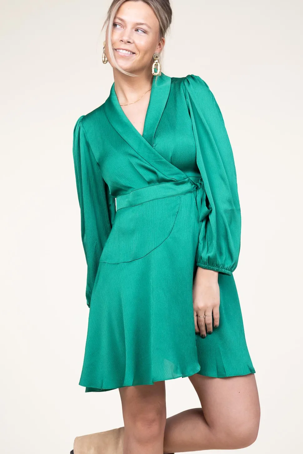 Satin Wrap Dress Clun | Green... | Suncoo | Little Soho