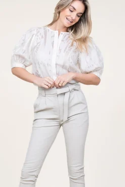 Shiny Flockprint Blouse Baloon | Natural... | Copenhagen Muse | Little Soho