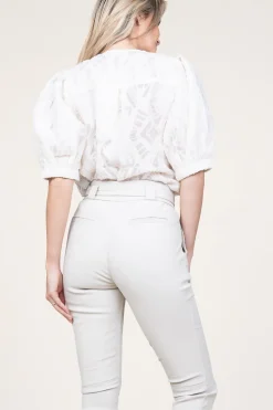 Shiny Flockprint Blouse Baloon | Natural... | Copenhagen Muse | Little Soho