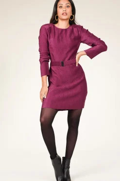 Shiny Jacquard Dress Arone | Bordeaux... | Dante 6 | Little Soho