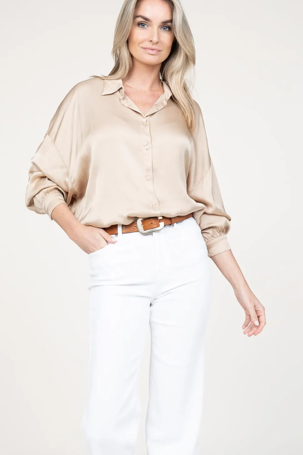 Shiny Viscose Blouse Geo | Beige... | Kocca | Little Soho