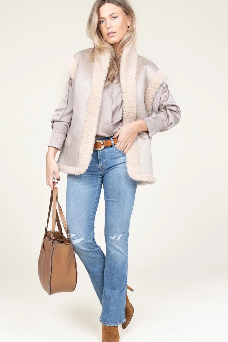 Silk Wrap Top Lisboa | Taupe... | Dante 6 | Little Soho