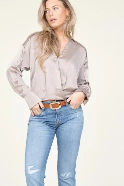 Silk Wrap Top Lisboa | Taupe... | Dante 6 | Little Soho